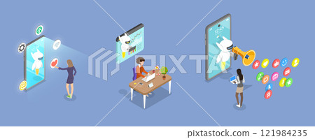 3D Isometric Flat Vector Illustration of AI Automatization, Future Technologies 121984235