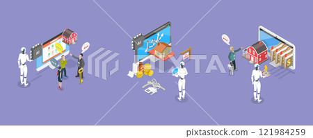 3D Isometric Flat Vector Illustration of AI In Real Estate, AI-Assisted Home Buying 121984259