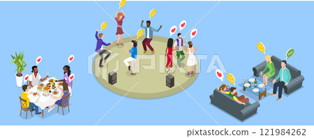 3D Isometric Flat Vector Illustration of Party Time, Friends Gathering 121984262