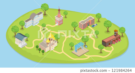 3D Isometric Flat Vector Illustration of City Administrative Buildings, Public Institutions 3D Isometric Flat Vector Illustration of City Administrative Buildings, Public Institutions 121984264