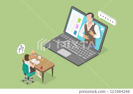 3D Isometric Flat Vector Illustration of Education For Disabled People, Online Teaching And Communication Technologies 3D Isometric Flat Vector Illustration of Education For Disabled People, Online Teaching And Communication Technologies 121984266