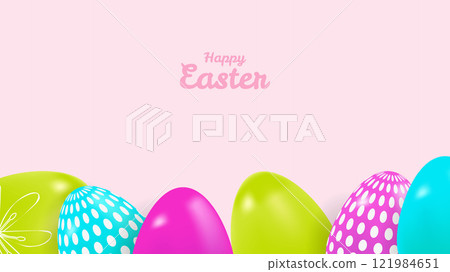 Happy easter 3d Colorful eggs banner design. For Social Media web packaging and advertising. Template postcard invitation poster. Vector illustration. Happy easter 3d Colorful eggs banner design. For Social Media web packaging and advertising. Template postcard invitation poster. Vector illustration. 121984651