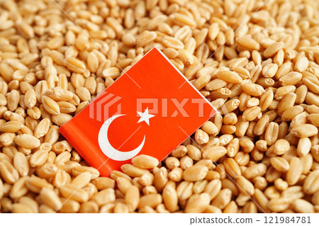 Turkey flag on grain wheat, trade export and economy. Turkey flag on grain wheat, trade export and economy. 121984781