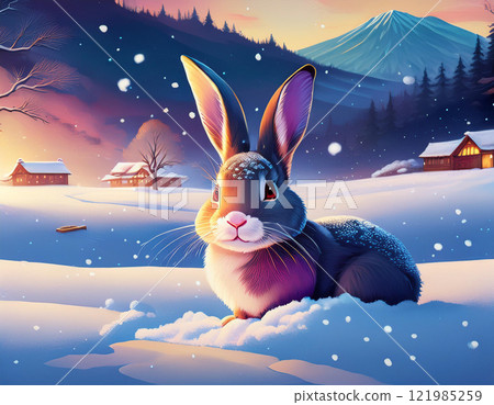 Rabbit illustration in the snow 01 121985259