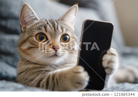 貓咪用智慧型手機自拍 貓咪用智慧型手機自拍 121985344