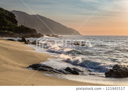 Evening view of sea turtle spawning ground, Nagata Inakahama, Yakushima (Autumn) 121985517