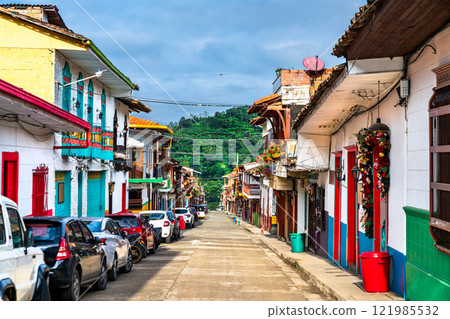 Vibrant colonial architecture in the historic old town of Jardin, Antioquia, Colombia Vibrant colonial architecture in the historic old town of Jardin, Antioquia, Colombia 121985532