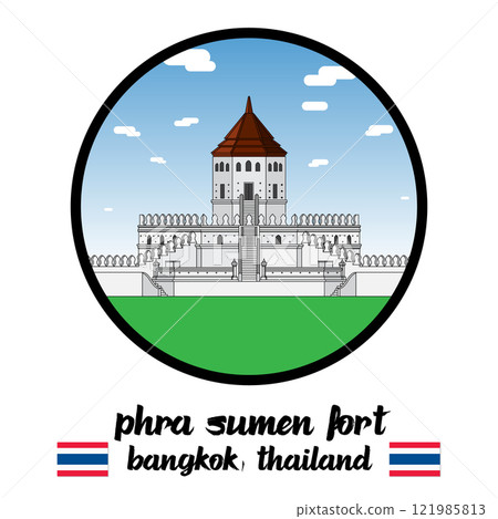 Circle Icon Phra Sumen Fort. Vector illustration Circle Icon Phra Sumen Fort. Vector illustration 121985813