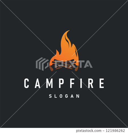 Design wood and fire, logo campfire bonfire vector camping adventure vintage illustration 121986262