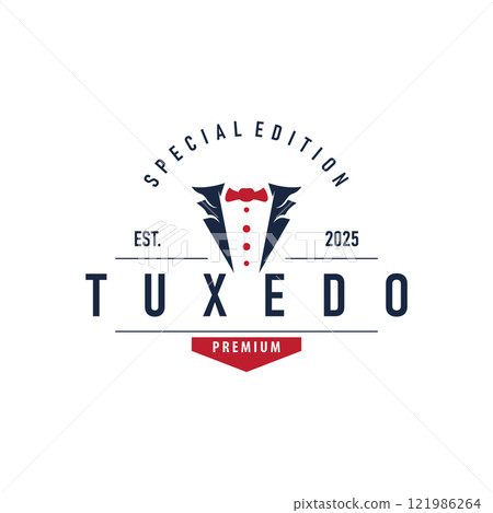 men clothing tuxedo logo design simple minimalist illustration clothing store and tailor brand template 121986264