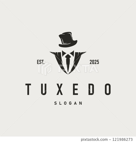 men clothing tuxedo logo design simple minimalist illustration clothing store and tailor brand template 121986273
