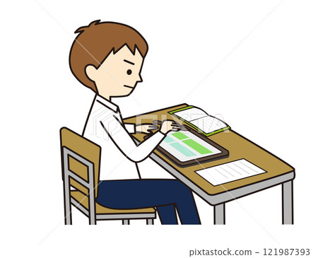 使用平板電腦學習的男學生 121987393