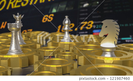 The Chess and gold gear for Business concept 3d rendering. The Chess and gold gear for Business concept 3d rendering. 121987460
