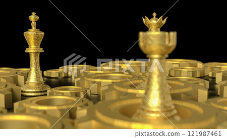 The Chess and gold gear for Business concept 3d rendering. The Chess and gold gear for Business concept 3d rendering. 121987461