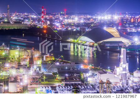 Mie Prefecture Yokkaichi Port Building Factory Night View Mie Prefecture Yokkaichi Port Building Factory Night View 121987967