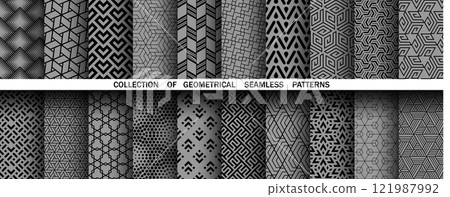 Geometric set of seamless black and gray patterns. Simple vector graphics Geometric set of seamless black and gray patterns. Simple vector graphics 121987992
