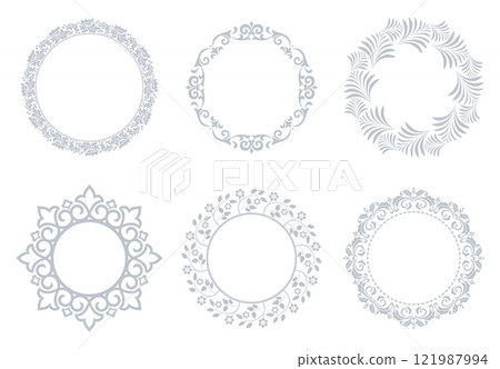 Set of decorative frames Elegant vector element for design in Eastern style, place for text. Floral gray and white borders. Lace illustration for invitations and greeting cards 121987994