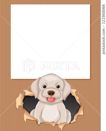 Cute Dog Peeking Through Paper Frame 121988066