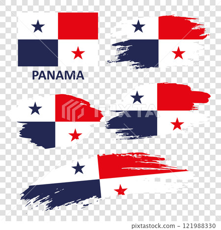 Set of Panama flags hand drawn with a brush Set of Panama flags hand drawn with a brush 121988330