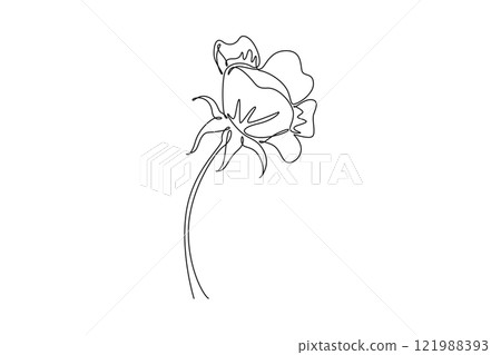 Single one line drawing beauty fresh anemone flower for home art wall decor poster print. Decorative perennial windflower for invitation card. Continuous line draw design graphic vector illustration Single one line drawing beauty fresh anemone flower for home art wall decor poster print. Decorative perennial windflower for invitation card. Continuous line draw design graphic vector illustration 121988393