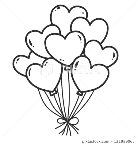 heart shaped balloons bouquet Valentines day Hand drawn doodle line art illustration love elements greeting card decoration  121989063