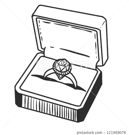 Wedding Ring Valentines day Hand drawn doodle line art illustration love elements greeting card decoration  121989076