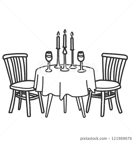 Dinner table romantic Valentines day Hand drawn doodle line art illustration love elements greeting card decoration Dinner table romantic Valentines day Hand drawn doodle line art illustration love elements greeting card decoration 121989078
