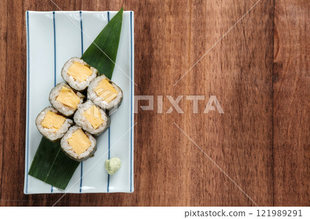 Egg Roll Sushi Served with Wasabi Egg Roll Sushi Served with Wasabi 121989291