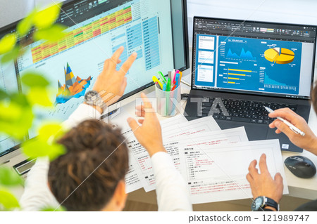 Male engineer business plan analysis graph businessmen 2 people 121989747