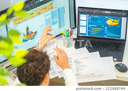 Male engineer business plan analysis graph businessman 1 person 121989749