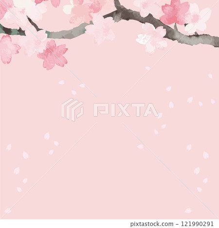 春框櫻花櫻花觀賞水彩背景模板設計插畫素材 121990291