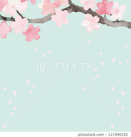 春框櫻花櫻花觀賞水彩背景模板設計插畫素材 121990292