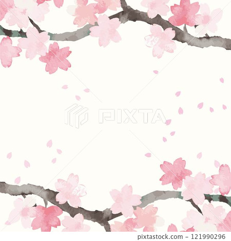 Spring frame cherry blossoms sakura cherry blossom viewing watercolor background template design illustration material Spring frame cherry blossoms sakura cherry blossom viewing watercolor background template design illustration material 121990296