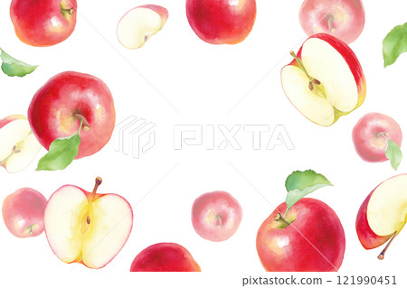 Watercolor illustration of red apple.Decorative frame. Watercolor illustration of red apple.Decorative frame. 121990451