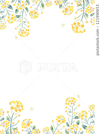 油菜花和蝴蝶框架垂直水彩觸摸 121990653