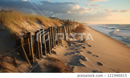 Beach fences. Generative AI 121990815