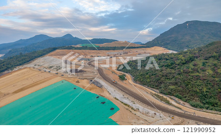 Jan 4 2024 Construction Site in Scenic Mountainous Landscape, Tseung Kwan O Jan 4 2024 Construction Site in Scenic Mountainous Landscape, Tseung Kwan O 121990952