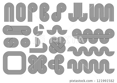 Abstract line pattern shapes. Arches and geometric retro waves on white background. Curve organic and modern simple figures for posters. Outline minimal vintage stripes. 121991582