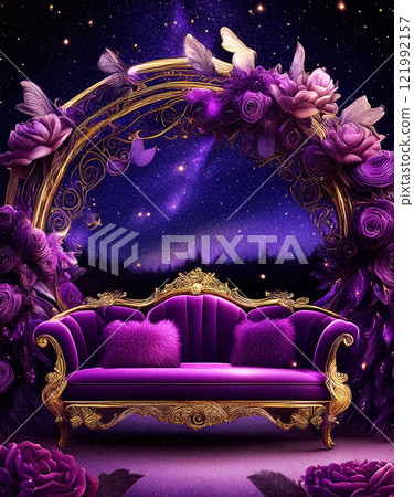 紫色沙發和星空背景 121992157