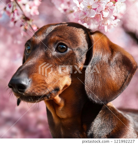 臘腸犬和櫻花 121992227