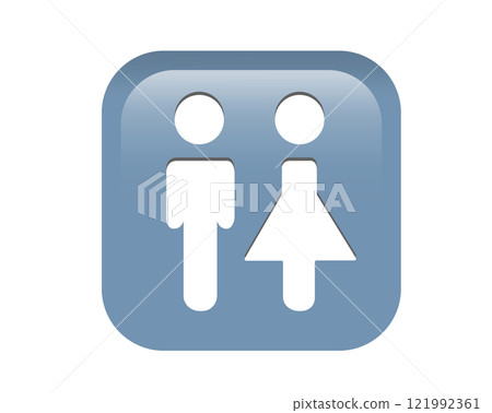 Gradient blue restroom round corner square icon button with iconography of man and woman 121992361