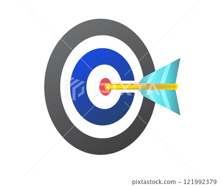 Red white dart board icon with dart hitting the center / bullseye region Red white dart board icon with dart hitting the center / bullseye region 121992379