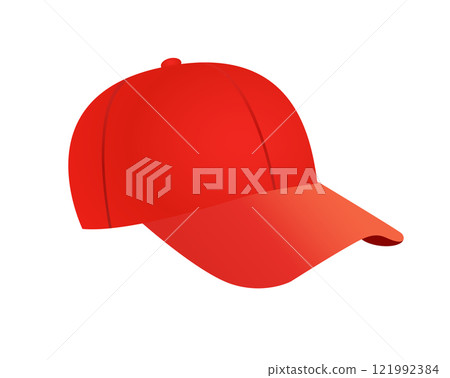 Classic red baseball sporty billed cap icon 121992384