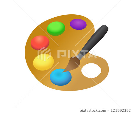 Watercolor brush, artist palette icon used when painting and mixing paint colors 121992392