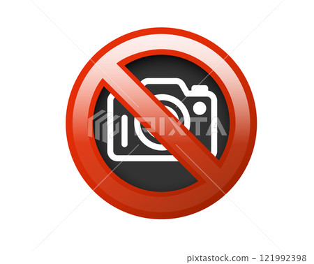 Red circle restricted icon with camera phone and red stroke 121992398