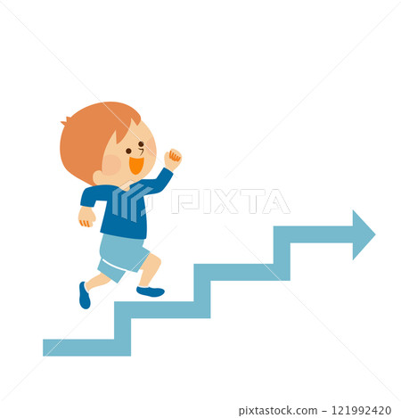 Illustration of a child climbing stairs towards a goal Illustration of a child climbing stairs towards a goal 121992420