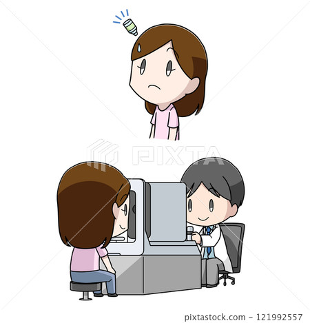 Illustration of a woman undergoing an eye examination 121992557