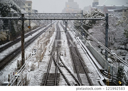 Railway in the snow 121992583