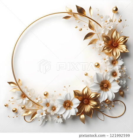 Golden Japanese and white romantic flower garden, Lover's Day, Mother's Day, Women's Day, Birth Day, Anniversary Day, Wedding, Romantic Romantic Broadcast Announcement, Material Plate 121992599