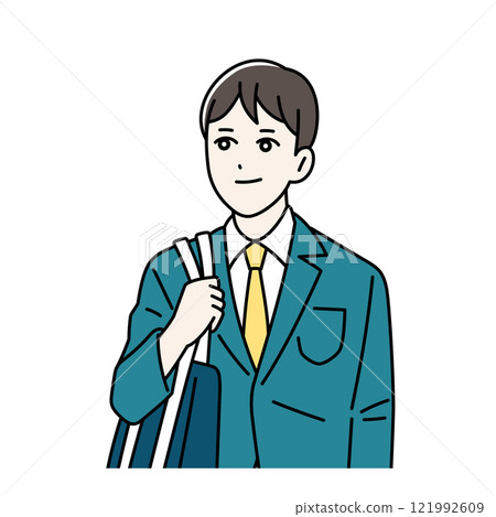 一名男學生背著書包上下學的插圖 121992609